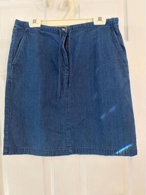 Talbots Medium Blue Denim Skirt with Drawstring Casual Classic Midi Style